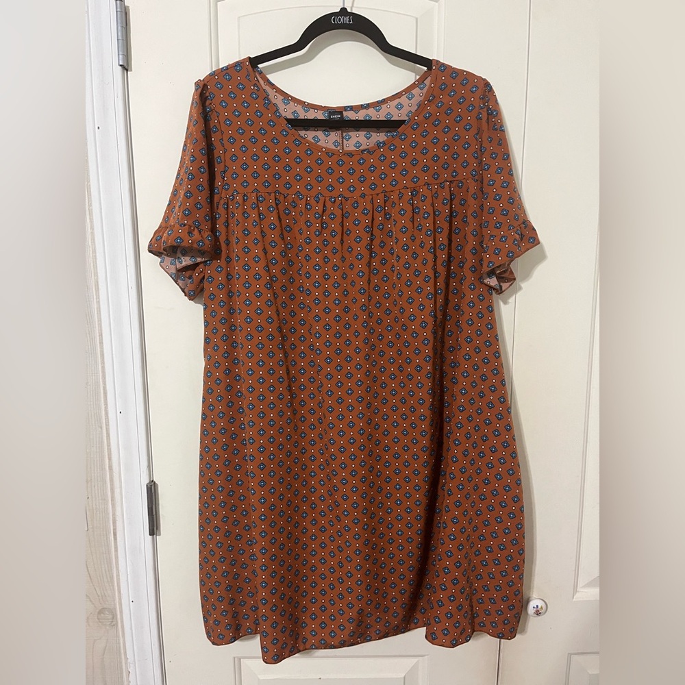 SHEIN Rust and Blue Patterned Dress